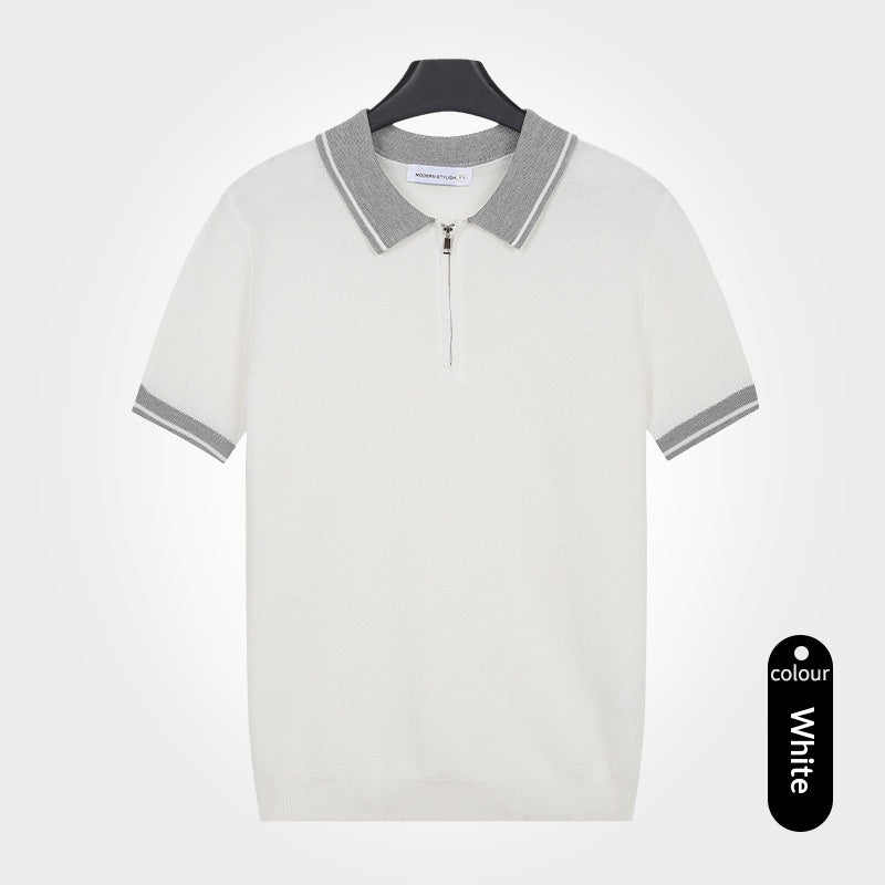 Men's Trendy Color-Block Cool Polo Shirt Summer Mesh-Textured Slim-Fit Short Sleeve