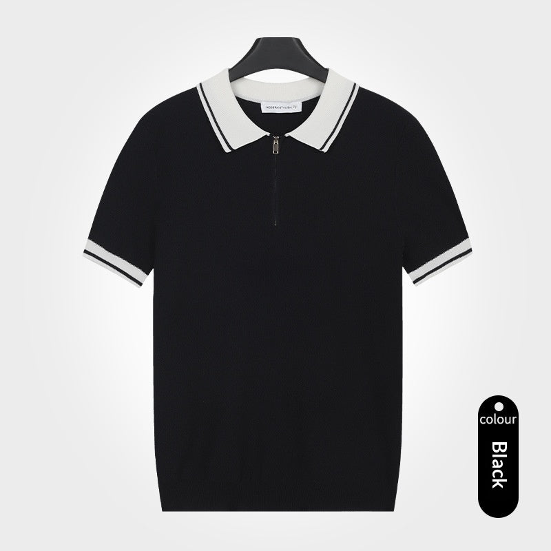 Men's Trendy Color-Block Cool Polo Shirt Summer Mesh-Textured Slim-Fit Short Sleeve
