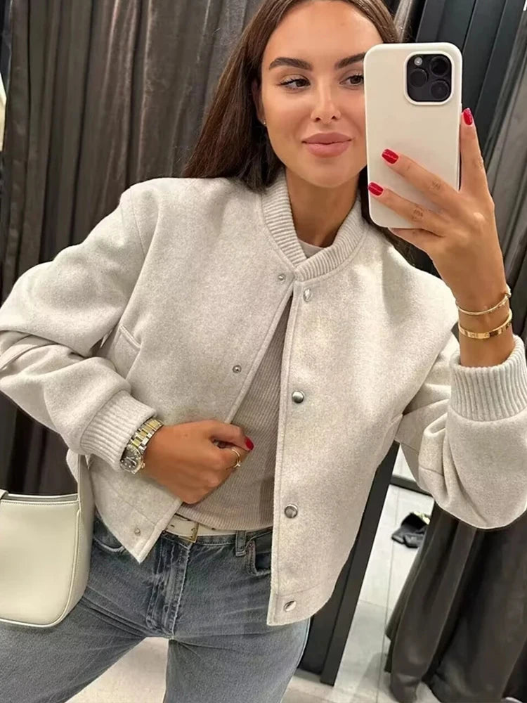 Women's Cropped Wool Bomber Jacket