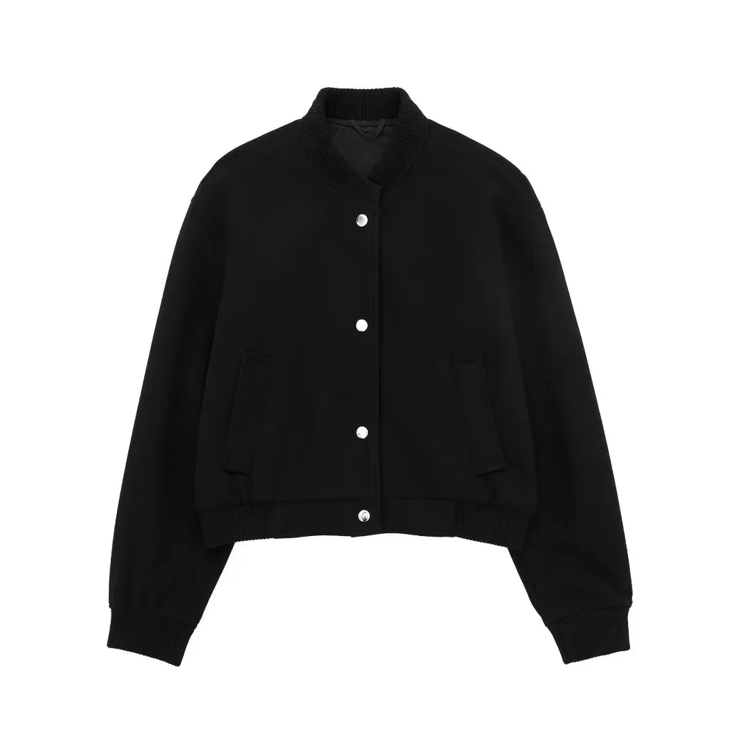 Women's Cropped Wool Bomber Jacket