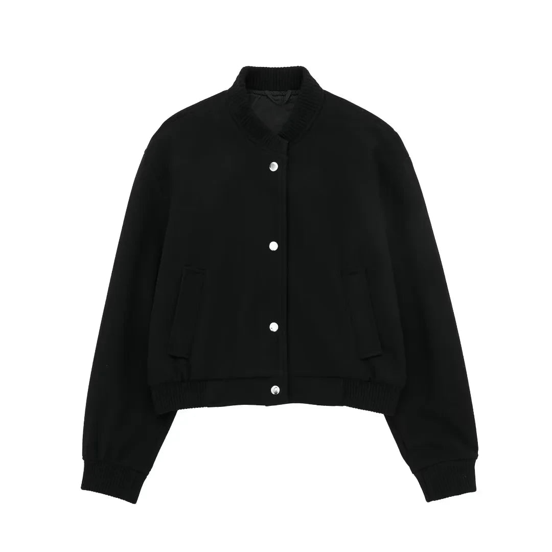 Women's Cropped Wool Bomber Jacket