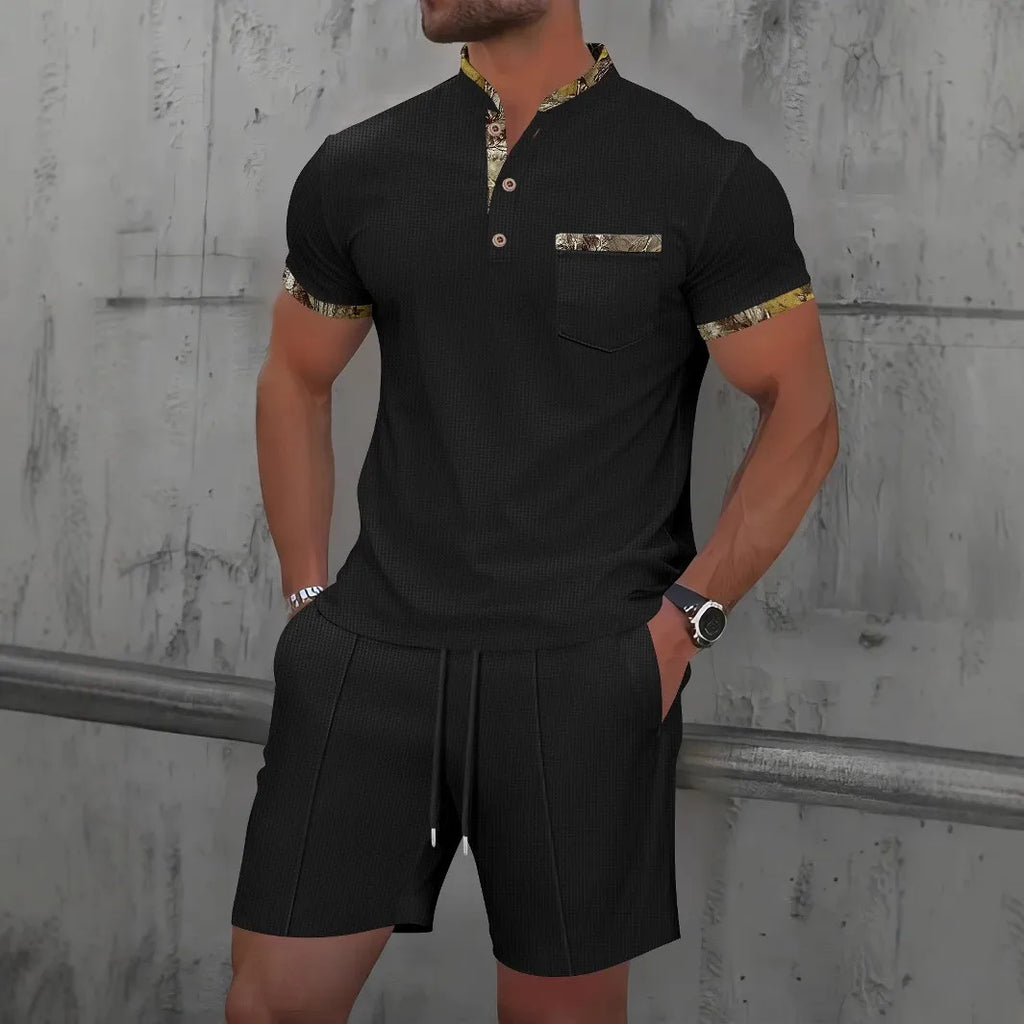 Men's Waffle Zip-Up Short Set