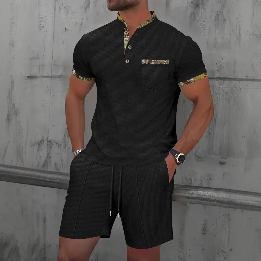 Men's Waffle Zip-Up Short Set
