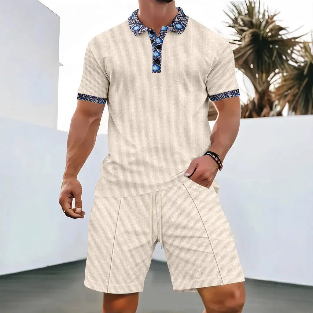 Men's Waffle Zip-Up Short Set