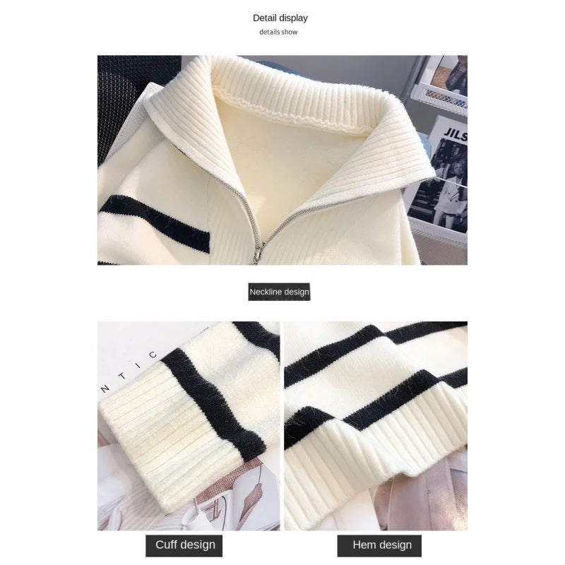 Women's Striped Zip Pullover Sweater