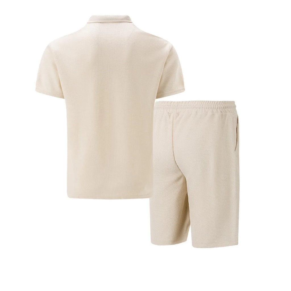 Men's Waffle Zip-Up Short Set