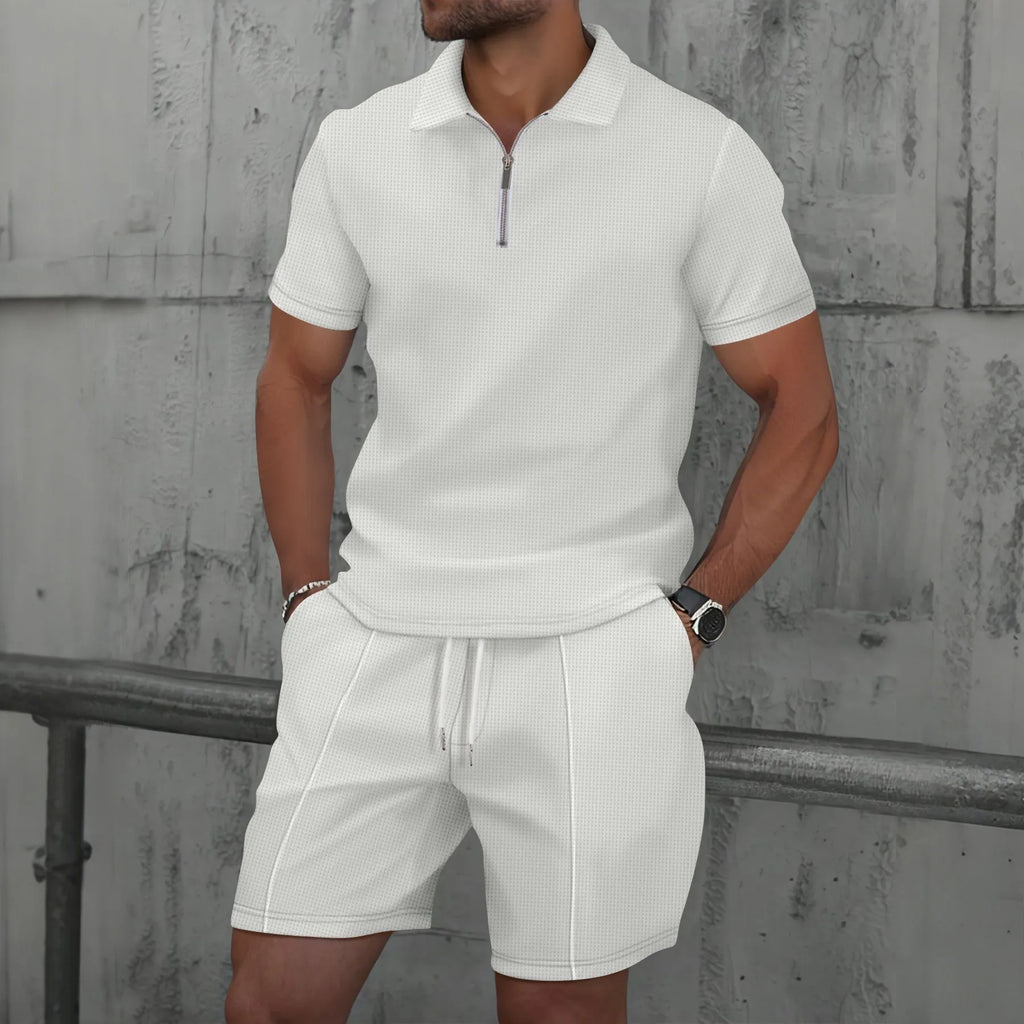 Men's Waffle Zip-Up Short Set