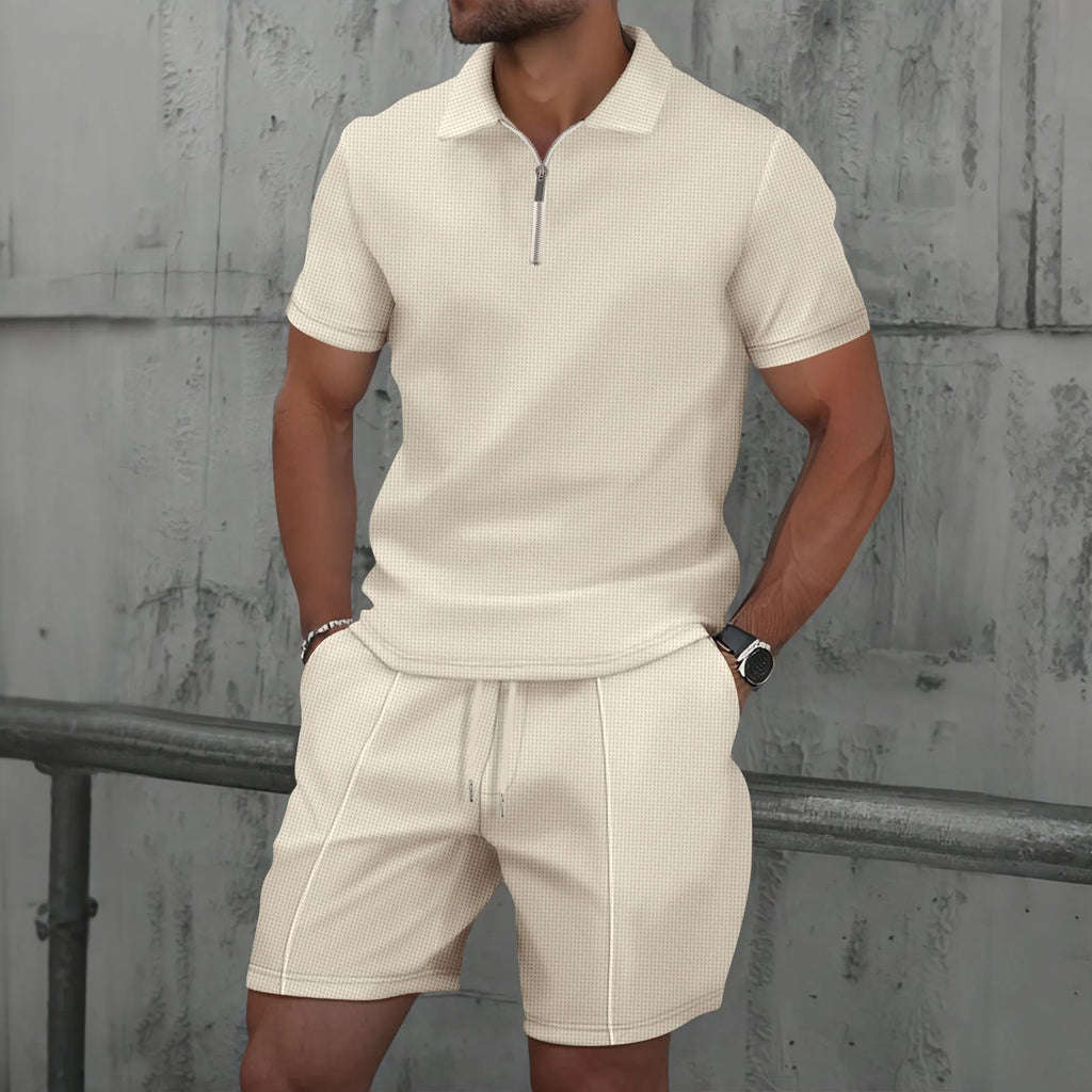 Men's Waffle Zip-Up Short Set