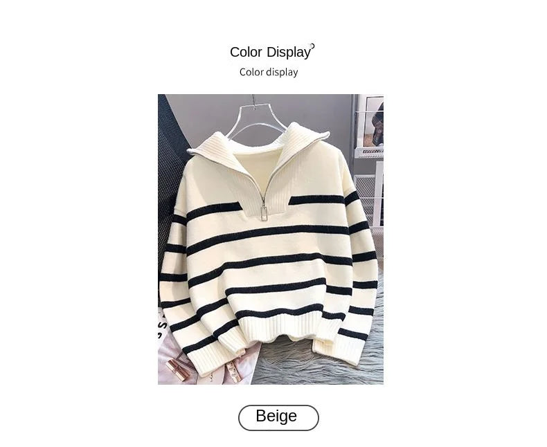 Women's Striped Zip Pullover Sweater