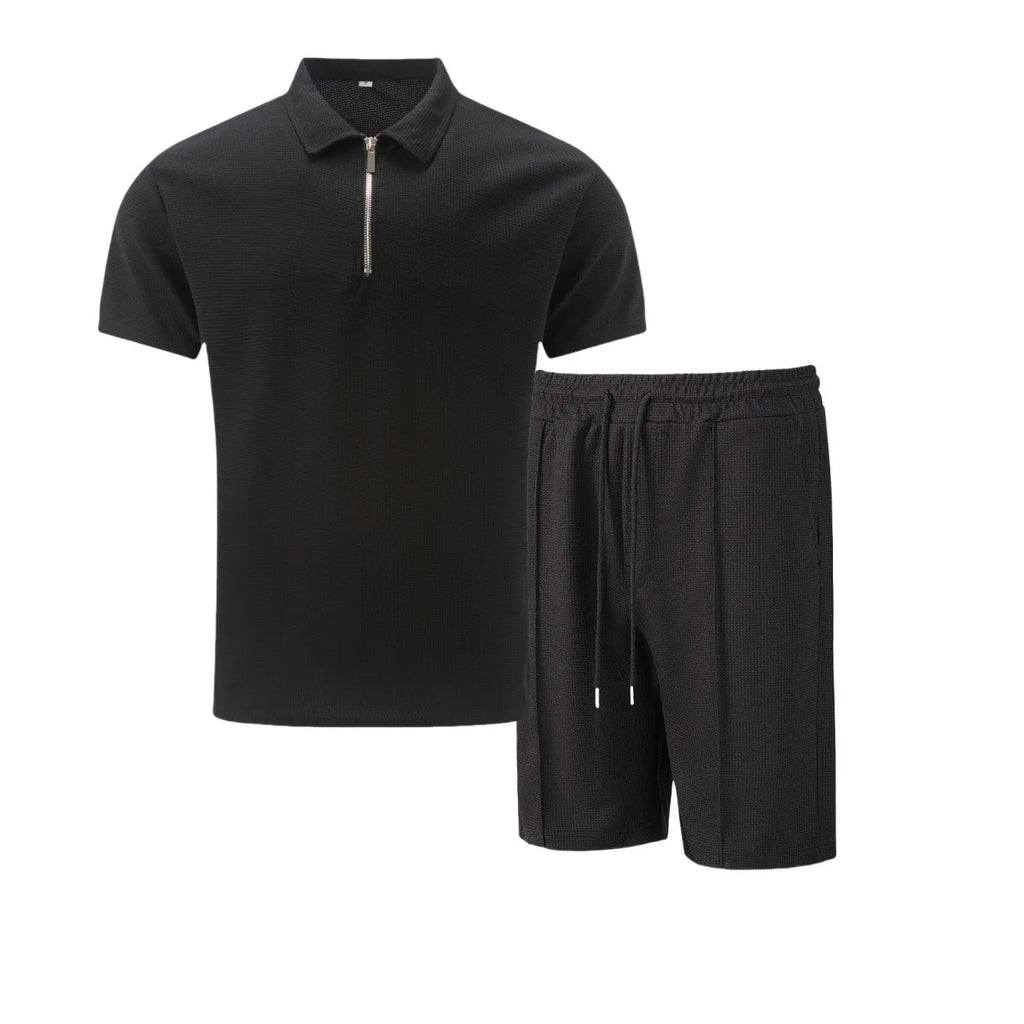 Men's Waffle Zip-Up Short Set