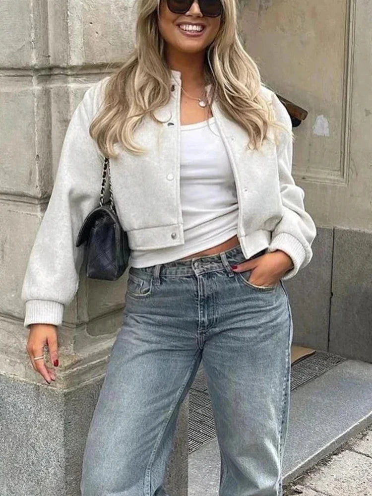 Women's Cropped Wool Bomber Jacket