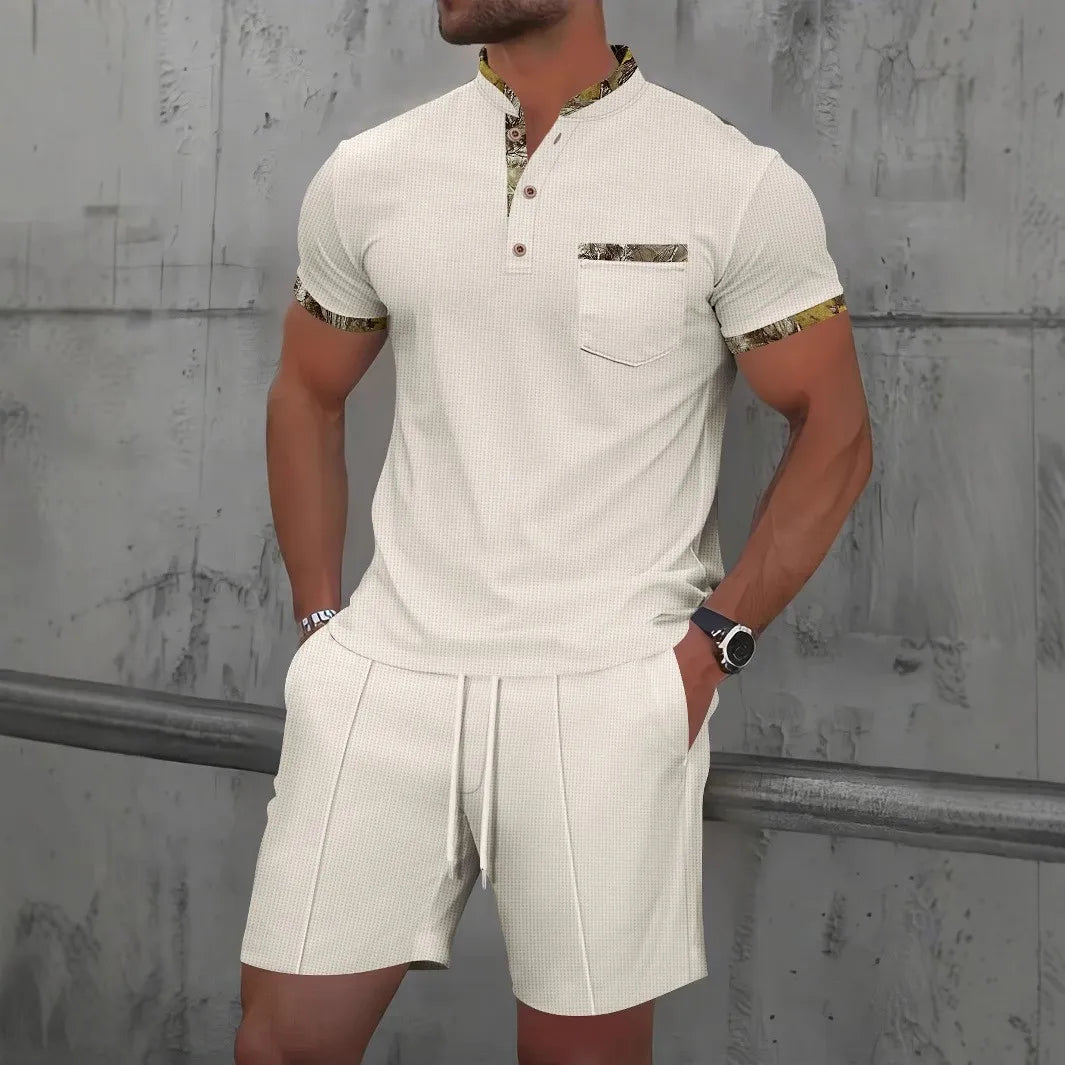 Men's Waffle Zip-Up Short Set