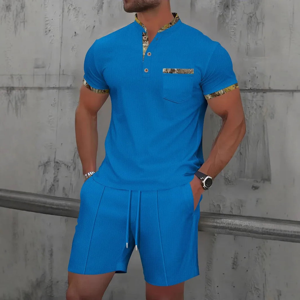 Men's Waffle Zip-Up Short Set