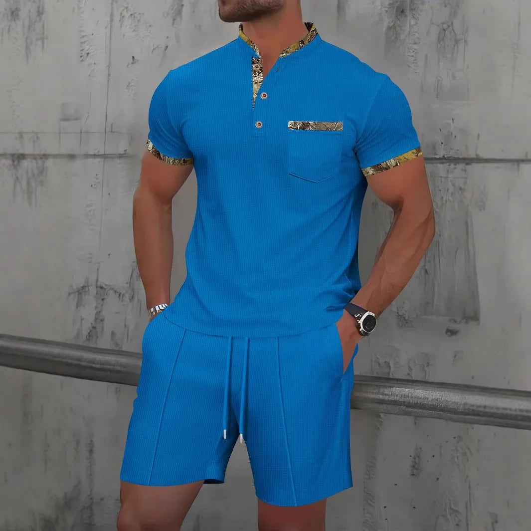 Men's Waffle Zip-Up Short Set