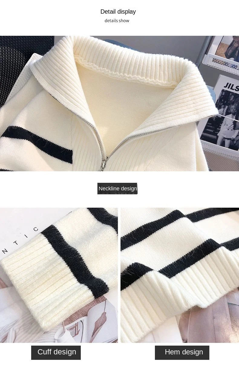 Women's Striped Zip Pullover Sweater