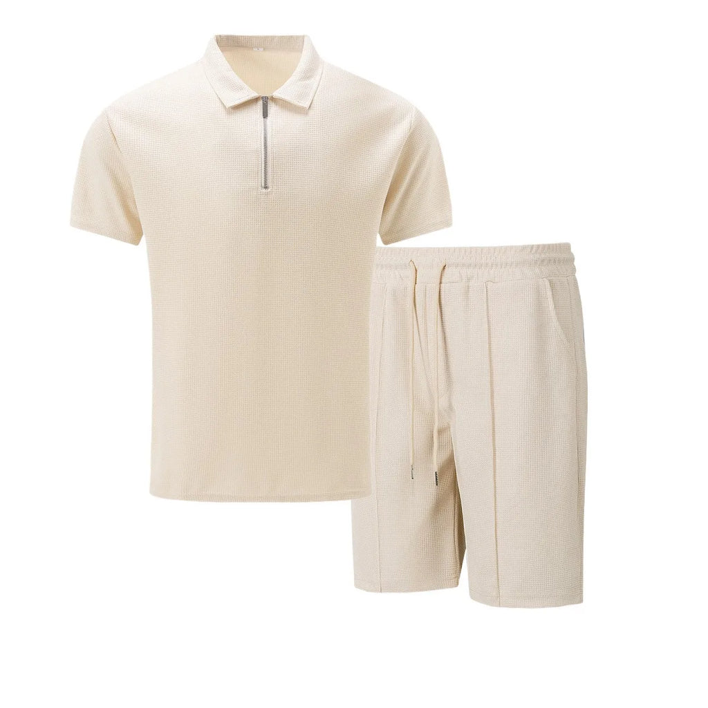 Men's Waffle Zip-Up Short Set