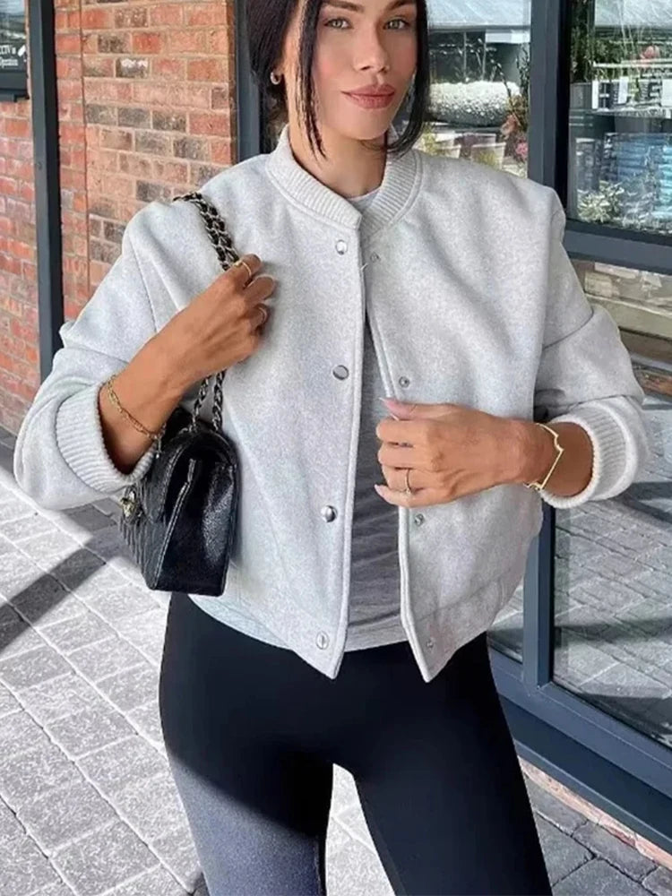 Women's Cropped Wool Bomber Jacket