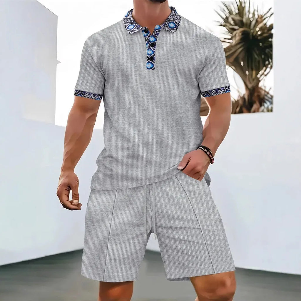 Men's Waffle Zip-Up Short Set