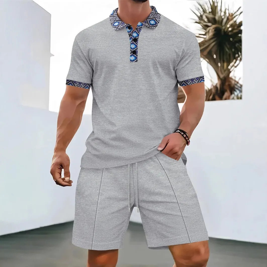 Men's Waffle Zip-Up Short Set
