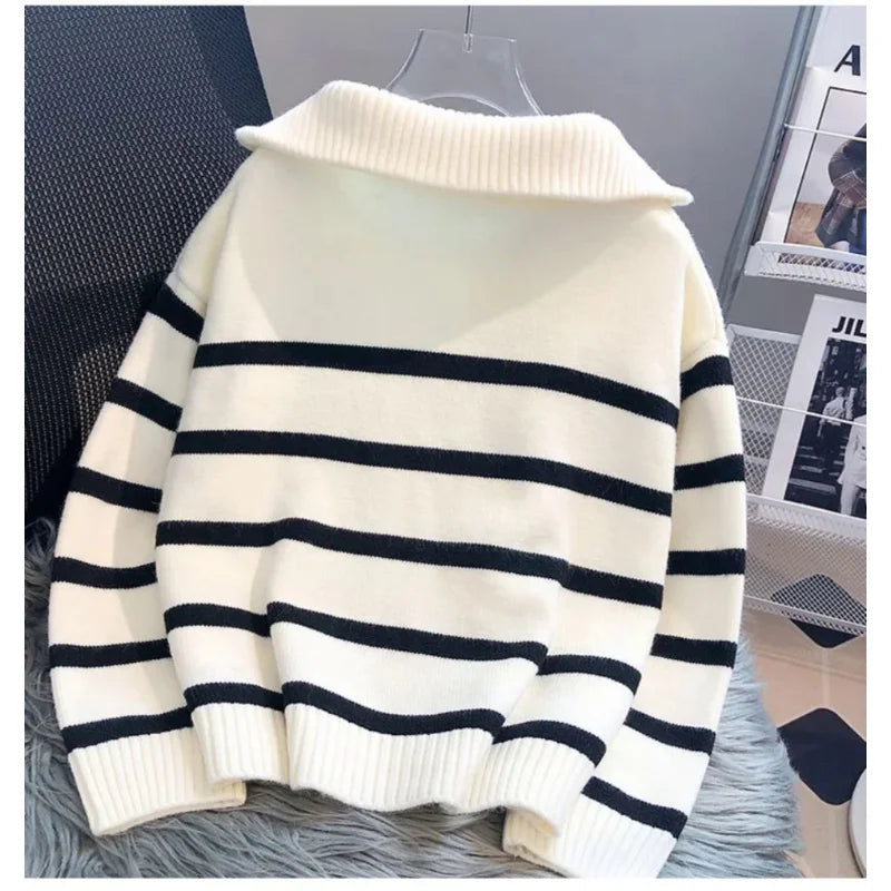 Women's Striped Zip Pullover Sweater