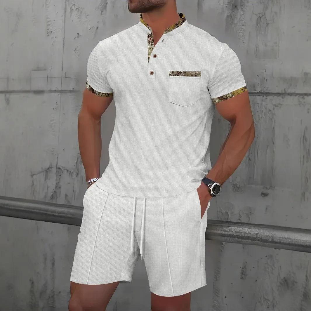 Men's Waffle Zip-Up Short Set