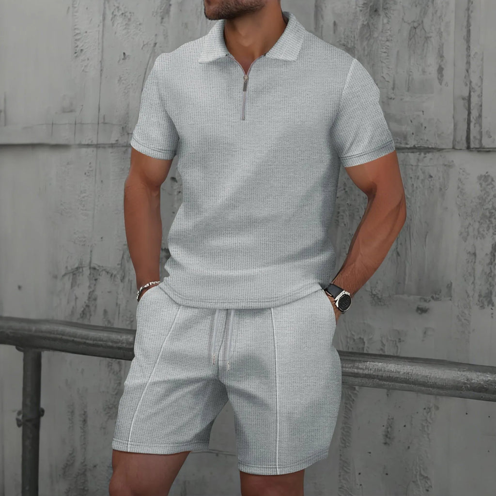 Men's Waffle Zip-Up Short Set