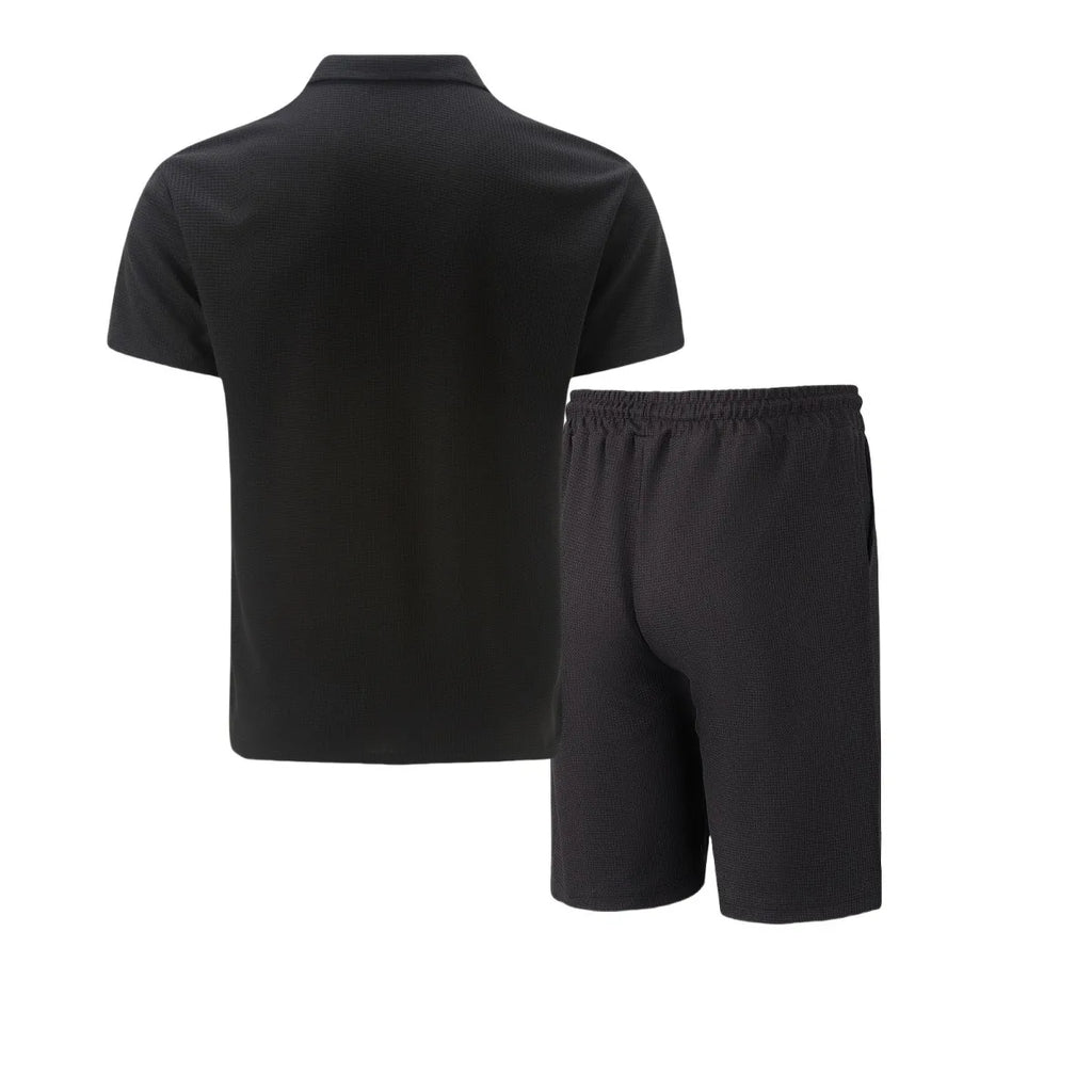 Men's Waffle Zip-Up Short Set