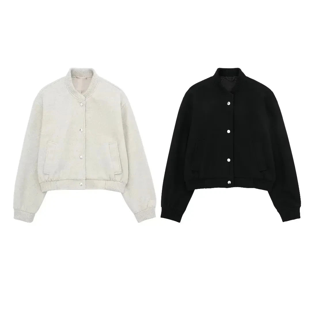 Women's Cropped Wool Bomber Jacket