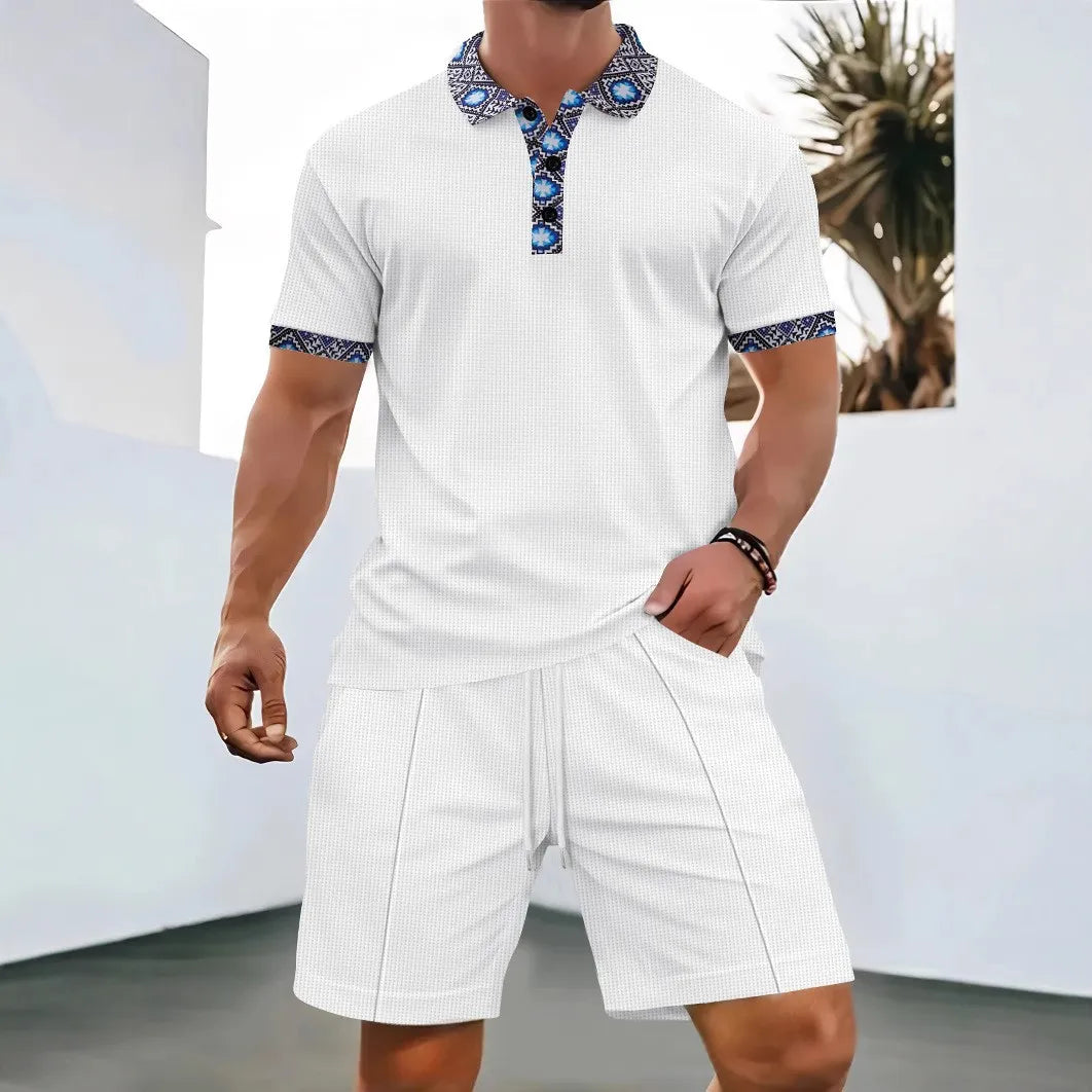 Men's Waffle Zip-Up Short Set