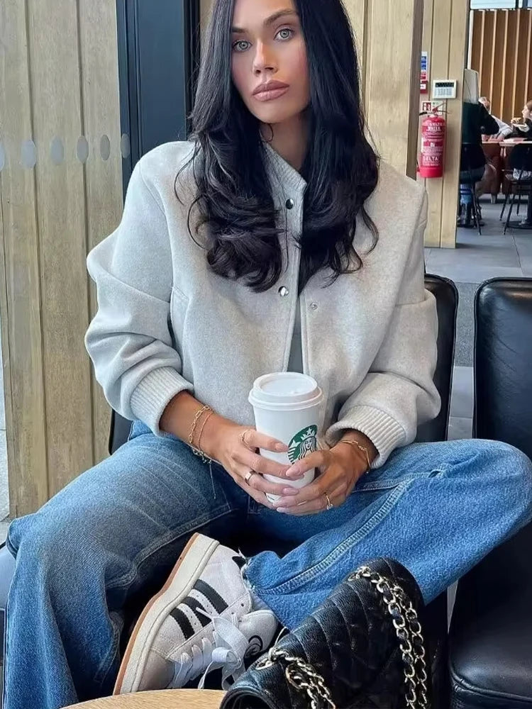 Women's Cropped Wool Bomber Jacket