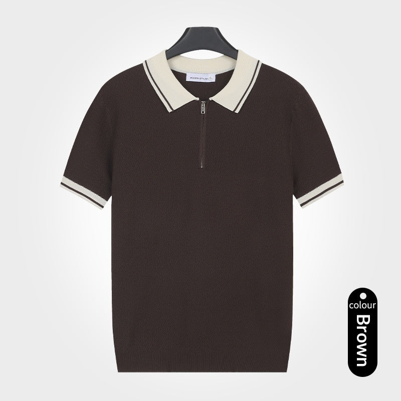 Men's Trendy Color-Block Cool Polo Shirt Summer Mesh-Textured Slim-Fit Short Sleeve