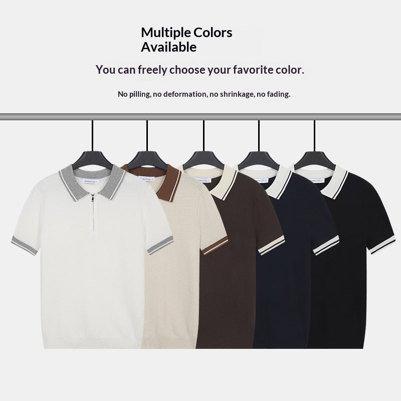 Men's Trendy Color-Block Cool Polo Shirt Summer Mesh-Textured Slim-Fit Short Sleeve