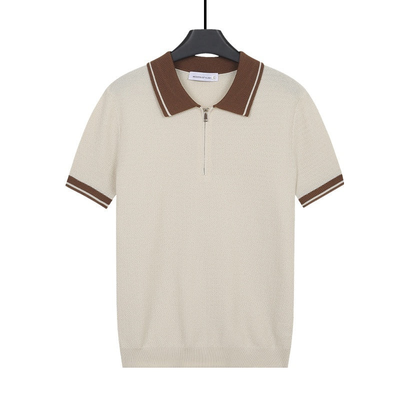 Men's Trendy Color-Block Cool Polo Shirt Summer Mesh-Textured Slim-Fit Short Sleeve